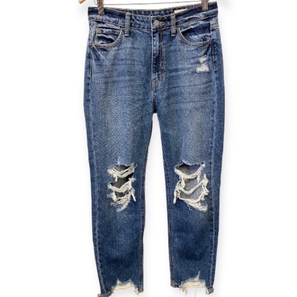 Bridge By Gly 28 (7) Mom Jeans High Rise Womens Distressed 100% Cotton Frayed - Picture 4 of 15